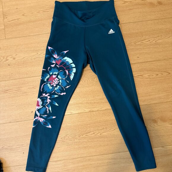 Teal Farm Rio x Adidas Leggings with Flower Print, Size M - Picture 1 of 8